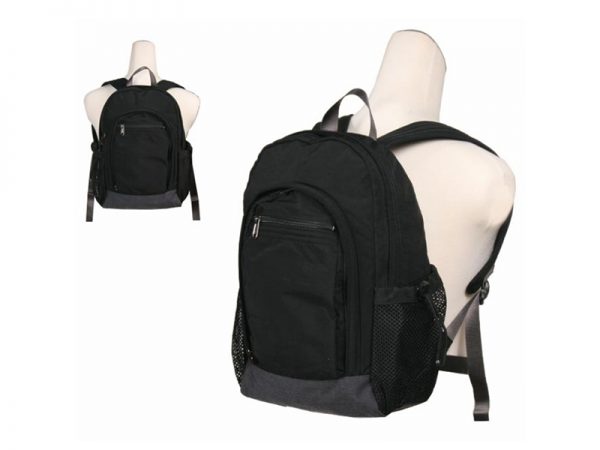 Basic Black Leisure Side Net Pockets Nylon Backpack Bag
