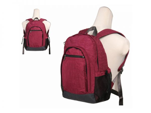 Basic Red Leisure Side Net Pockets Nylon Backpack Bag