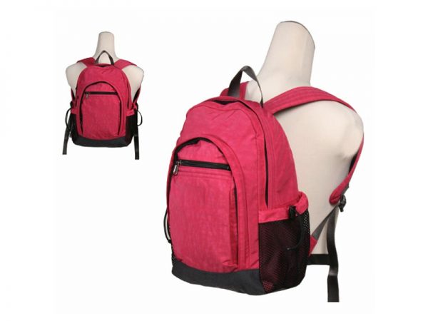 Basic Pink Leisure Side Net Pockets Nylon Backpack Bag