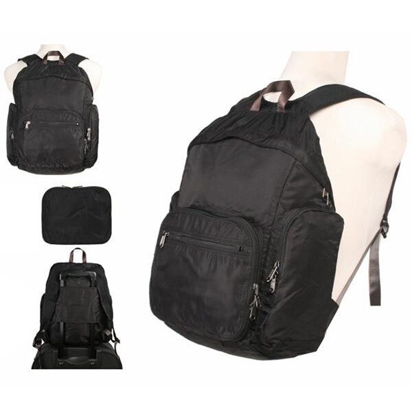 Black Lightweight Leisure Folding Nylon Backpack Bag